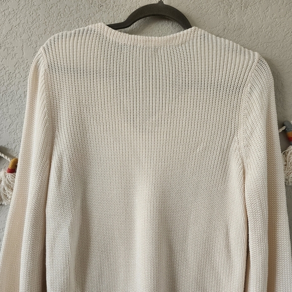 Lauren Ralph Lauren Open Knit Drop Shoulder Ivory Lace Up Sweater Neutral Cozy L - Picture 9 of 12